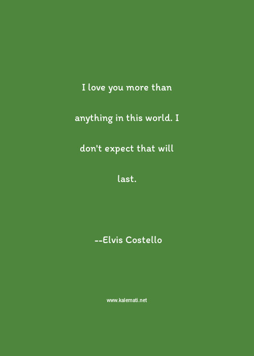 Elvis Costello Quote I Love You More Than Anything In This World I Don T Expect That Will Last I Love You More Quotes